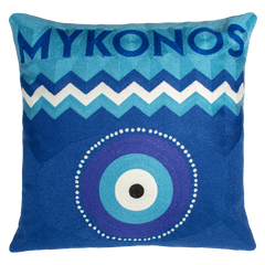 Mykonos Evil Eye Needlepoint Cushion – 45cm, Navy Velvet Back