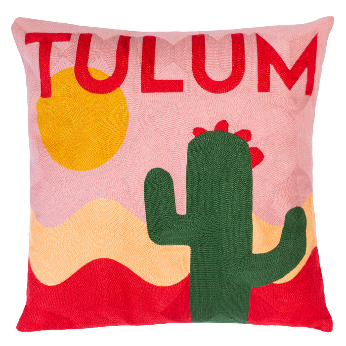 Tulum Cactus Needlepoint Cushion, Pink, Red & Yellow, 45cm