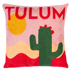 Tulum Cactus Needlepoint Cushion – Pink, Red & Yellow, 45cm