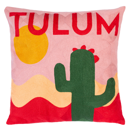 Tulum Cactus Needlepoint Cushion – Pink, Red & Yellow, 45cm