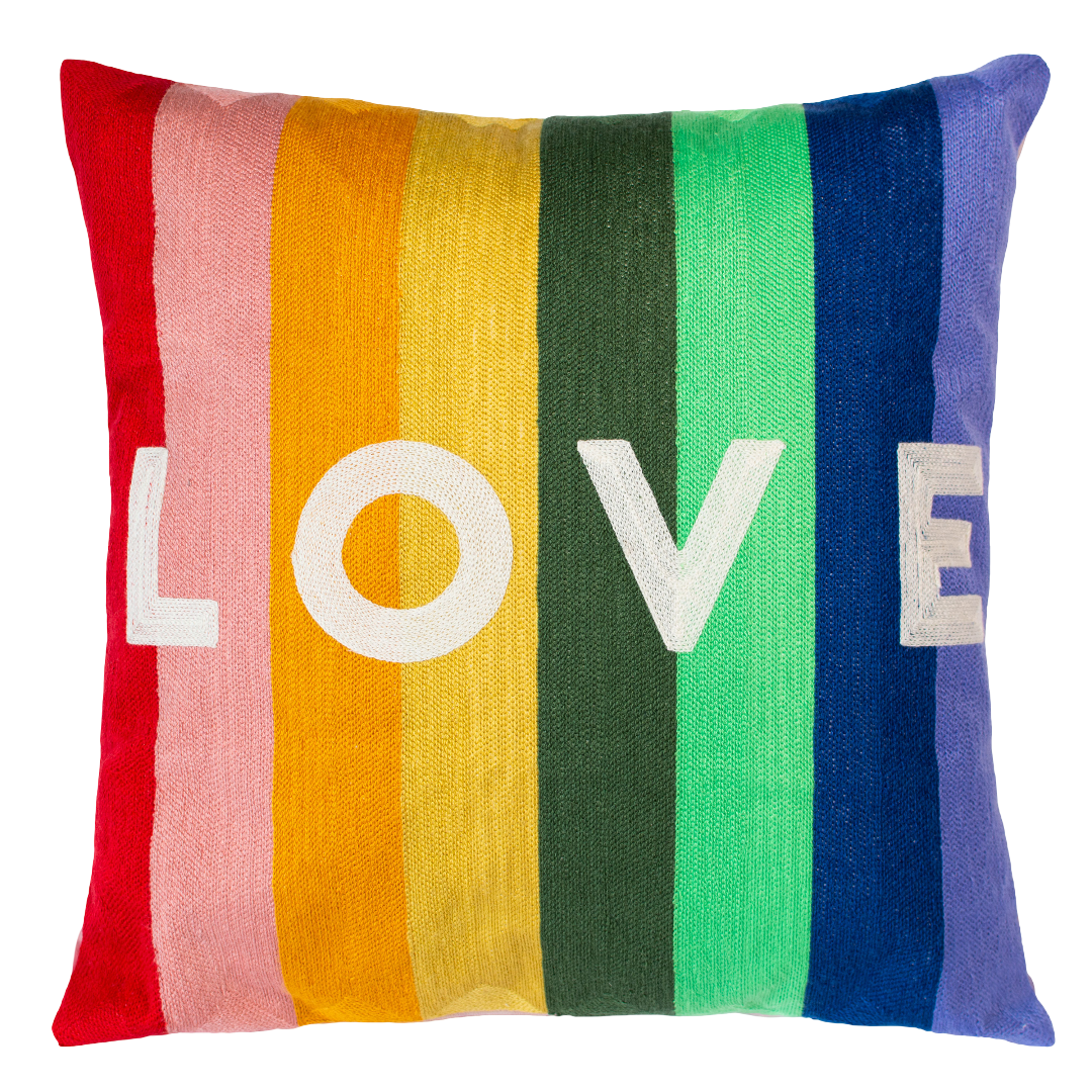 Rainbow LOVE Needlepoint Cushion – Rainbow Stripe, 45cm