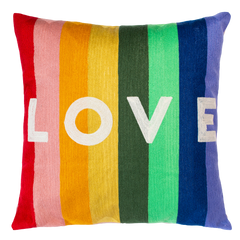 Rainbow LOVE Needlepoint Cushion – Rainbow Stripe, 45cm
