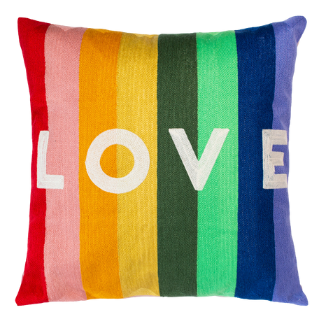 Rainbow LOVE Needlepoint Cushion – Rainbow Stripe, 45cm