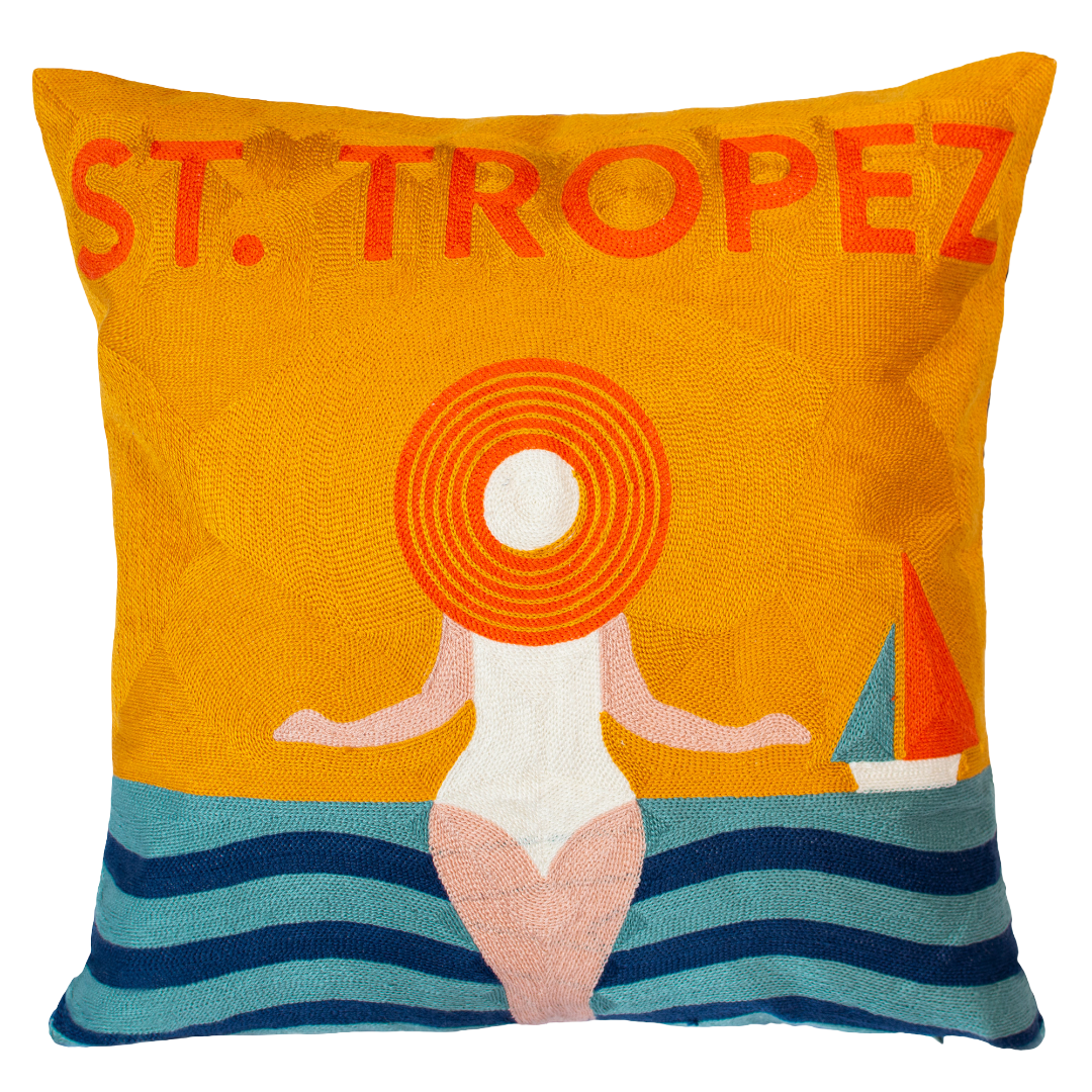 St. Tropez Palm Needlepoint Cushion – Riviera Design, 45cm