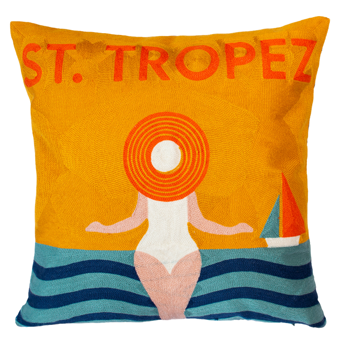 St. Tropez Palm Needlepoint Cushion, Riviera Design, 45cm