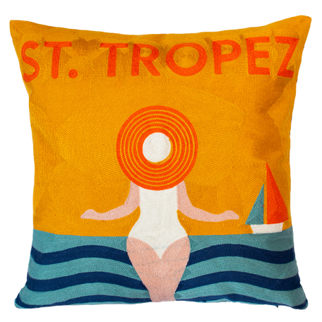 St. Tropez Palm Needlepoint Cushion – Riviera Design, 45cm