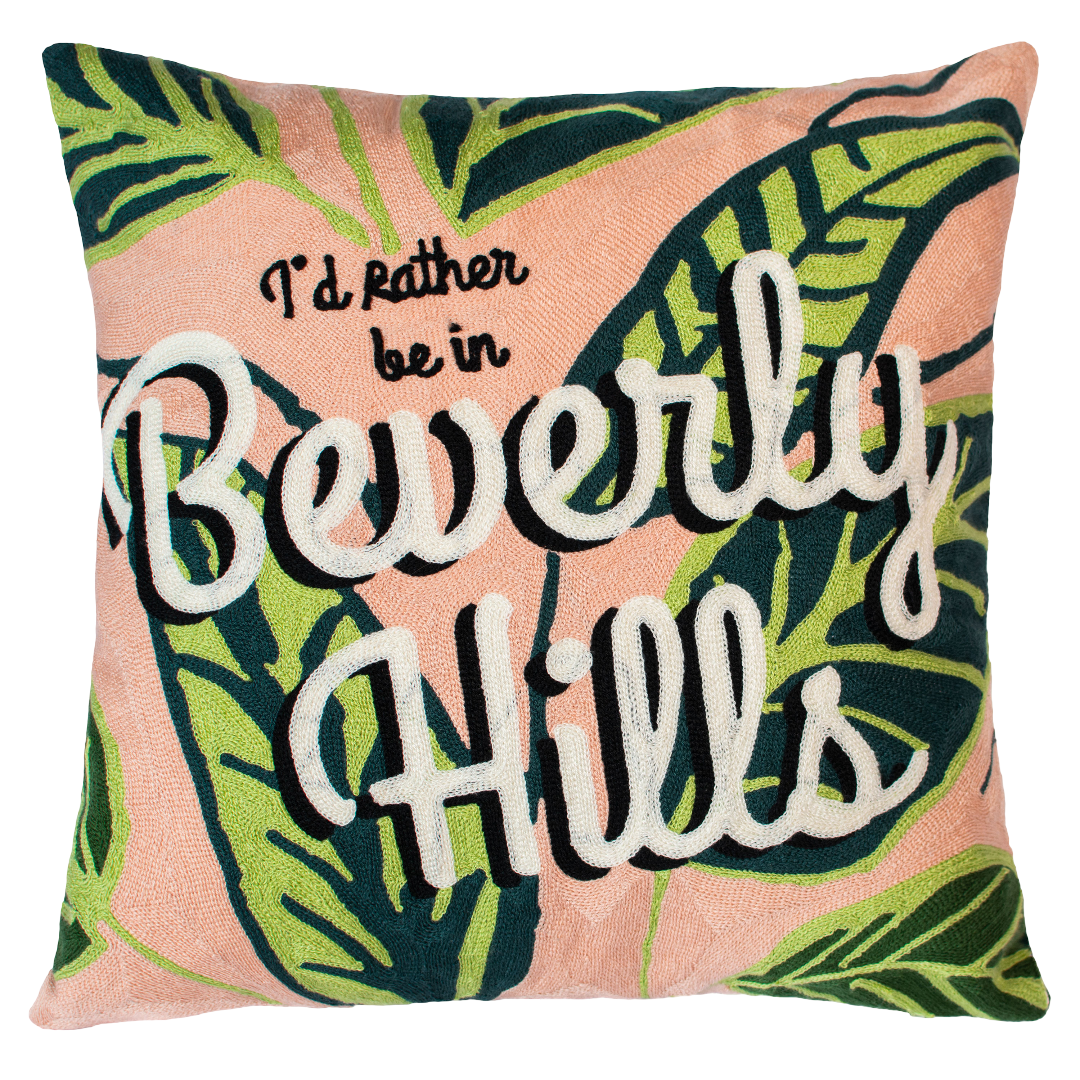 Beverly Hills Palm Needlepoint Cushion – Pink & Green, 45cm