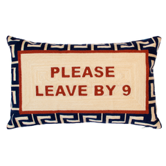 Please Leave By 9 Needlepoint Lumbar Cushion – Navy Velvet Back