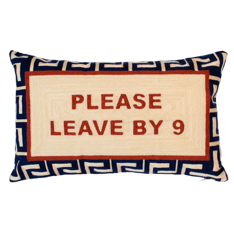 Please Leave By 9 Needlepoint Lumbar Cushion – Navy Velvet Back