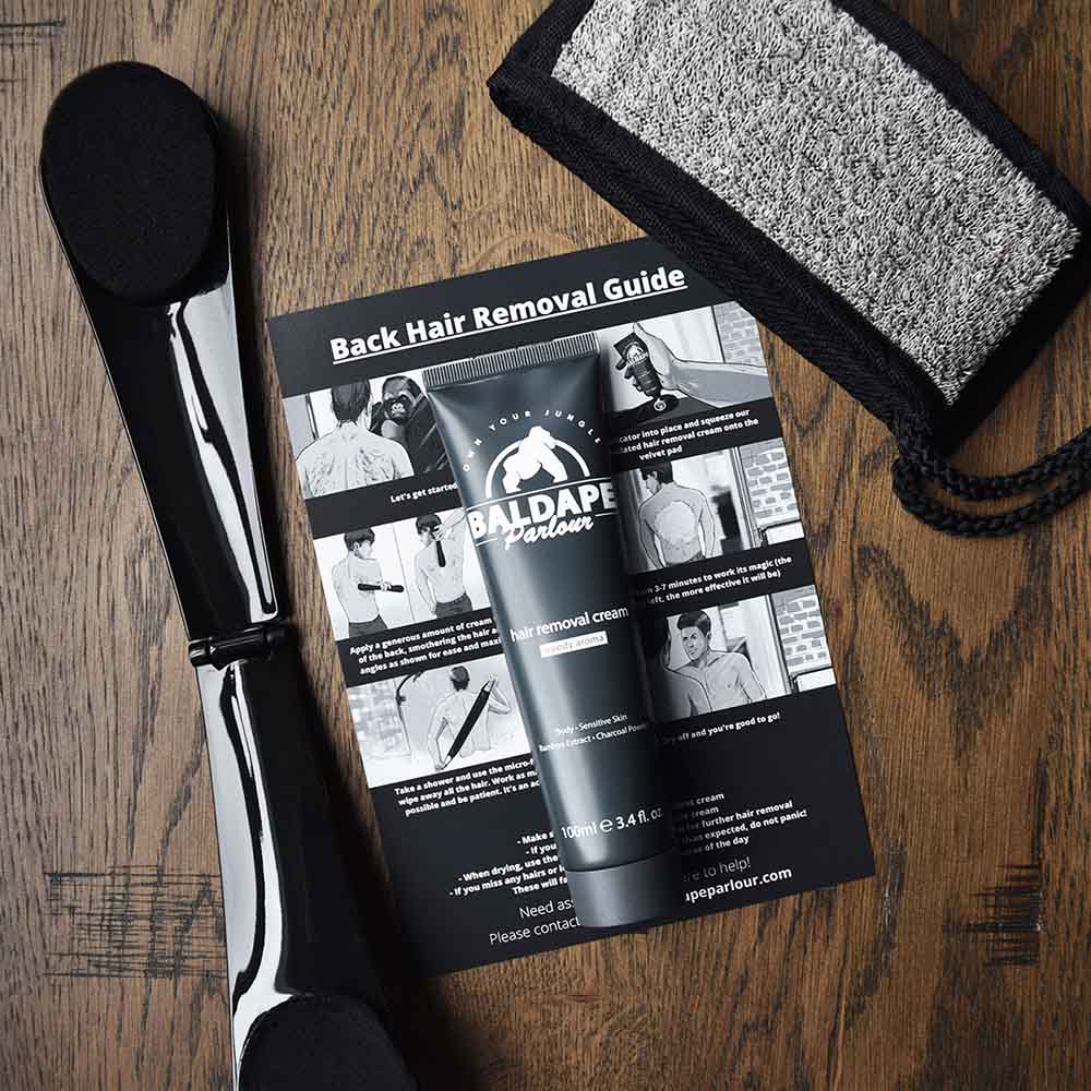Back Hair Removal Kit for Men – Cream, Extendable Applicator & Loofah