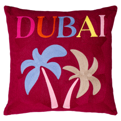 Dubai Palm Needlepoint Cushion – City Lettering, 45cm