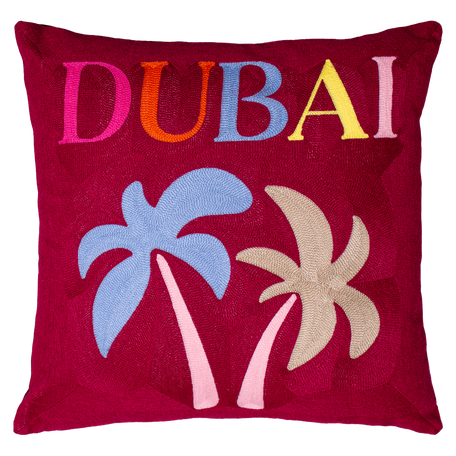 Dubai Palm Needlepoint Cushion – City Lettering, 45cm