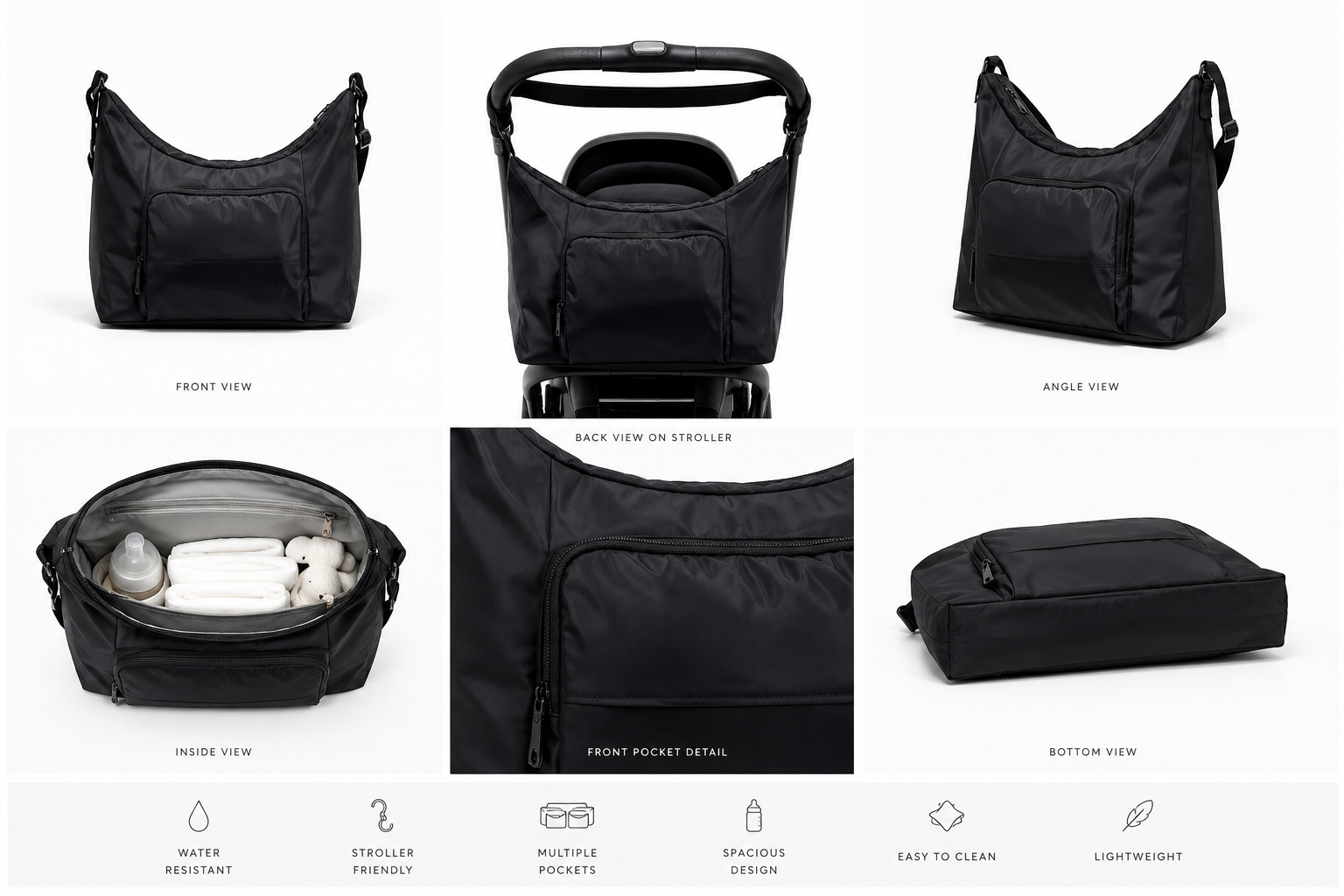 Qubi Changing Bag – Black, Pram Changing Bag with Mat