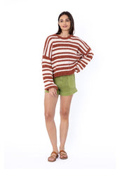 Sisstrevolution Women's Ocean Shores Striped Jumper, Cropped Fit
