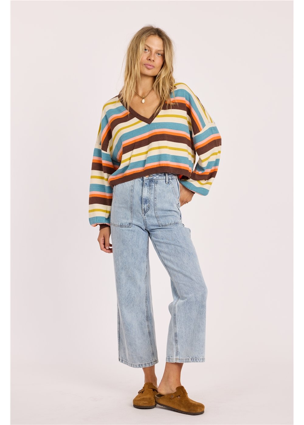 Sisstrevolution Women's By The Sea Stripe Jumper, Cropped V-Neck