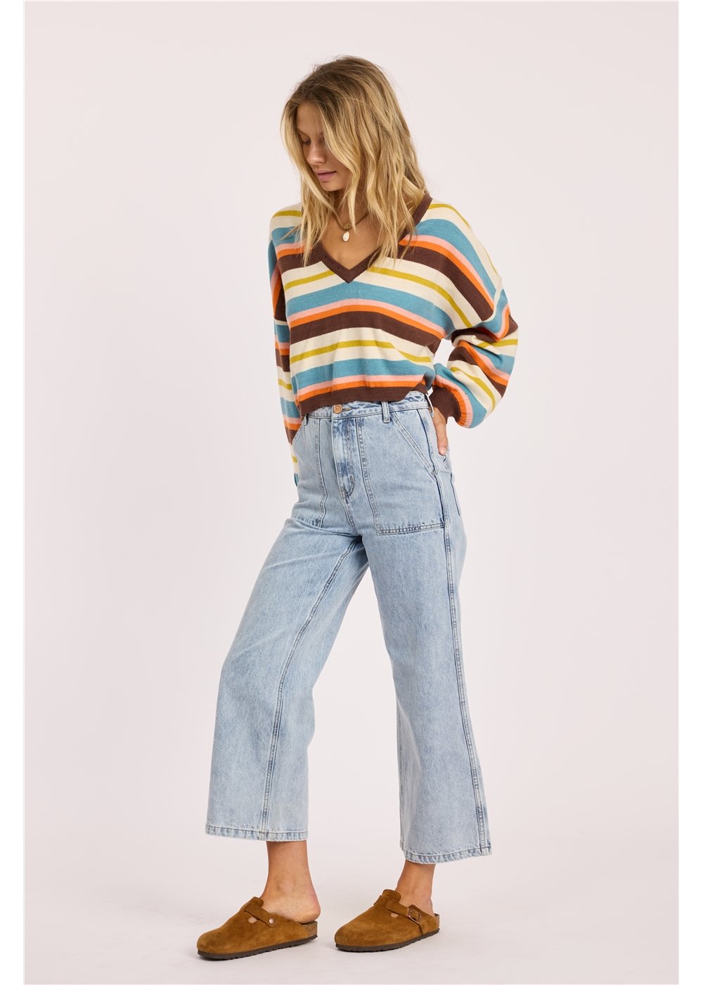 Sisstrevolution Women's By The Sea Stripe Jumper, Cropped V-Neck