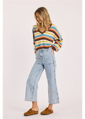 Sisstrevolution Women's By The Sea Stripe Jumper, Cropped V-Neck