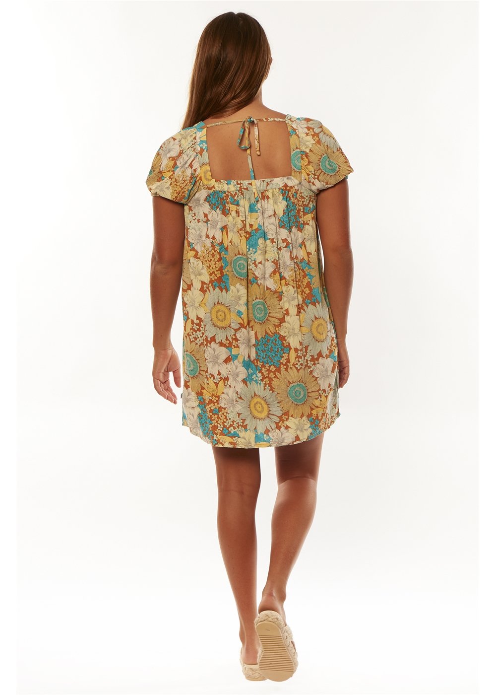 Waikiki Printed Mini Dress with Square Neckline