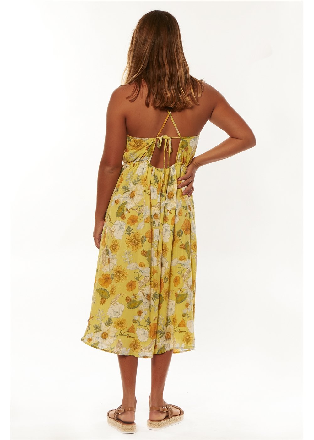 Kua Bay Floral Midi Dress with Shirred Neckline