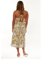Kua Bay Floral Midi Dress with Shirred Neckline