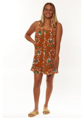 Wind Star Floral Mini Tank Dress with Square Neck