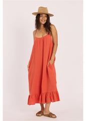Beach Cruiser Cotton Gauze Midi Dress with Ruffle Hem