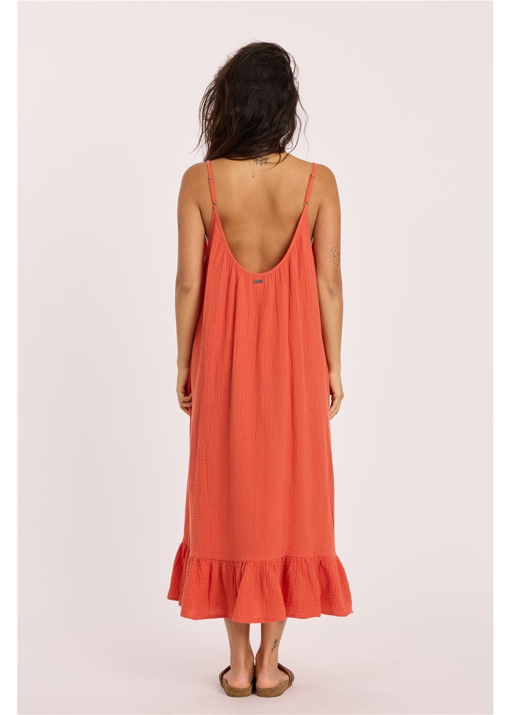 Beach Cruiser Cotton Gauze Midi Dress with Ruffle Hem