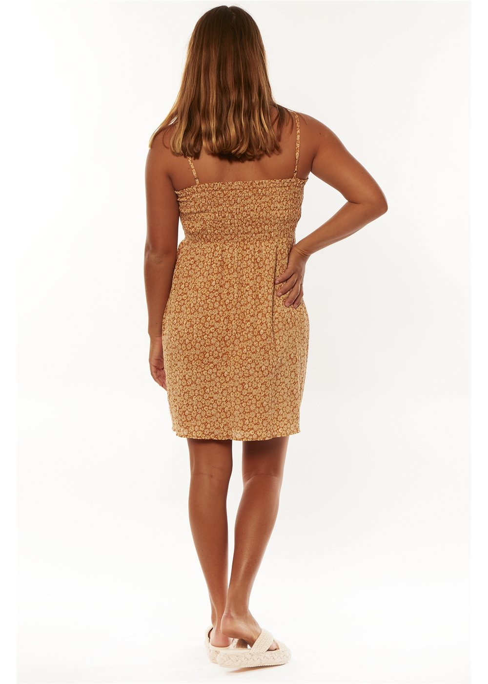 Cassi Smocked Bodice Mini Dress in Eco Crinkle