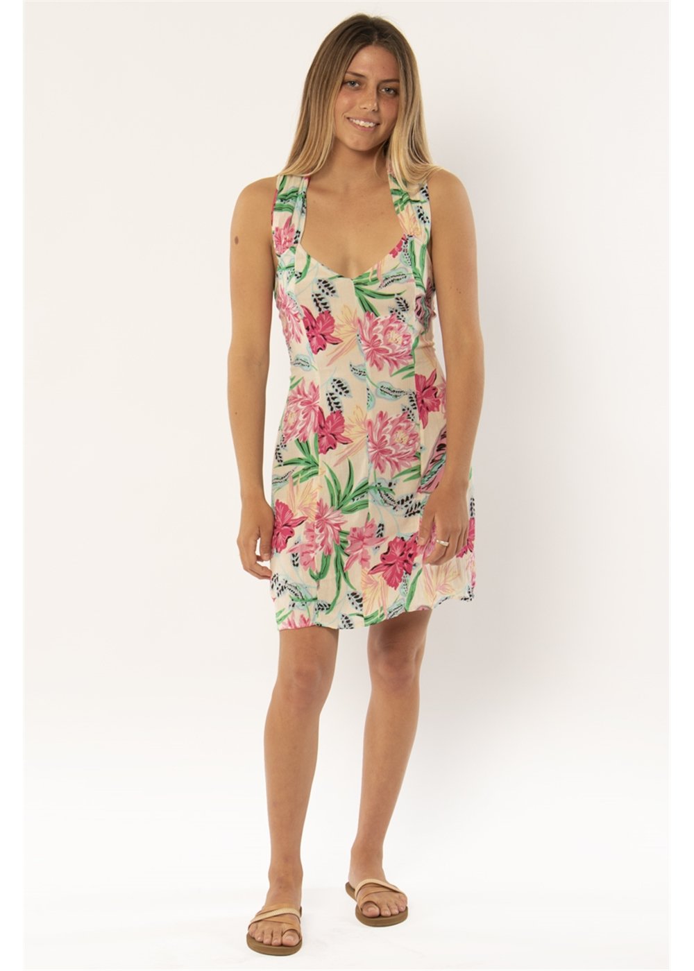 Electric Oasis Tropical Floral Mini Dress