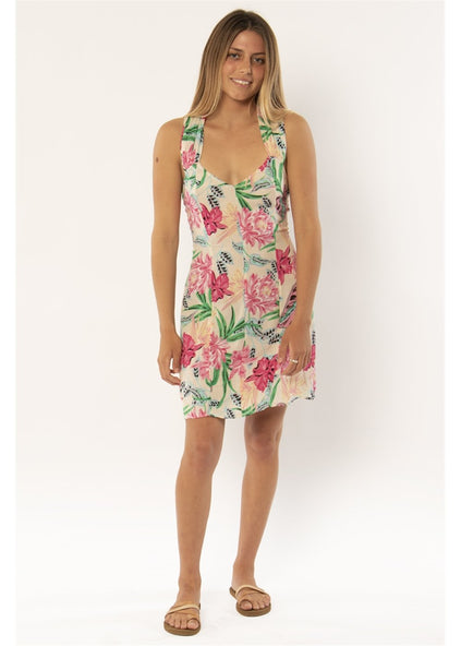 Electric Oasis Tropical Floral Mini Dress