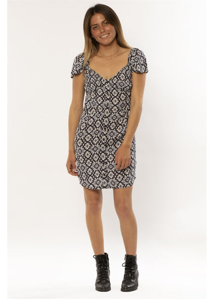 Jayden Printed Short-Sleeve Mini Dress with Darts