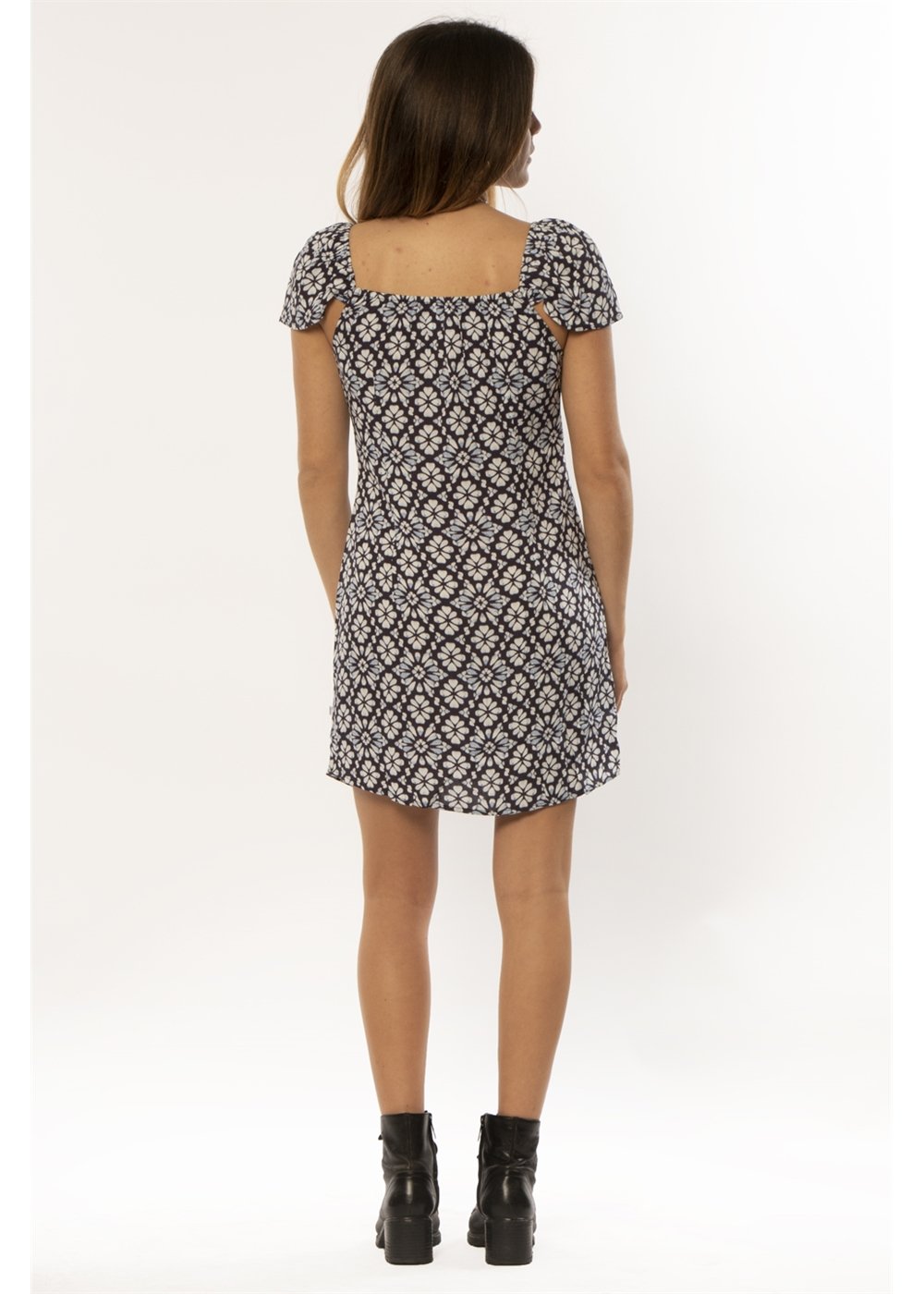 Jayden Printed Short-Sleeve Mini Dress with Darts