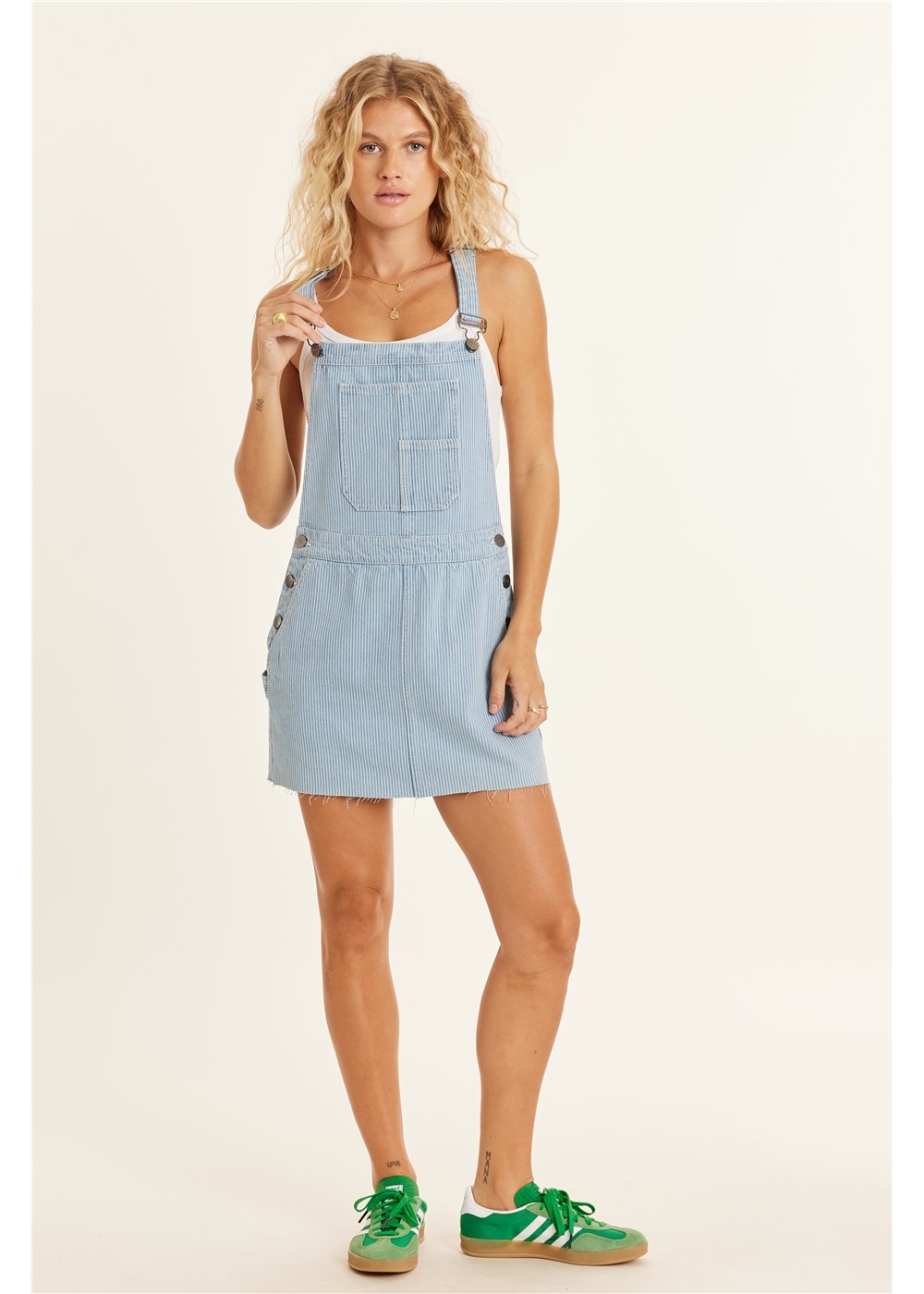 Ocean Haze Cotton Pinafore Dress with Button Sides