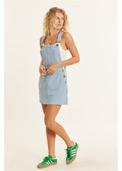Ocean Haze Cotton Pinafore Dress with Button Sides
