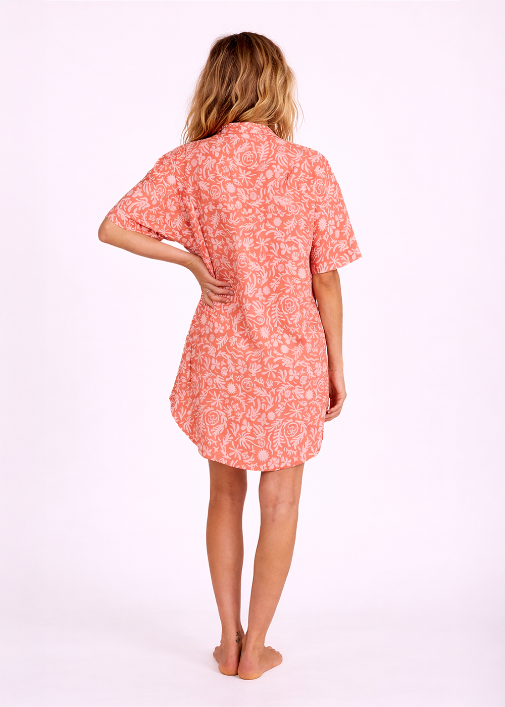 Lily Viscose Dress in White and Cayenne