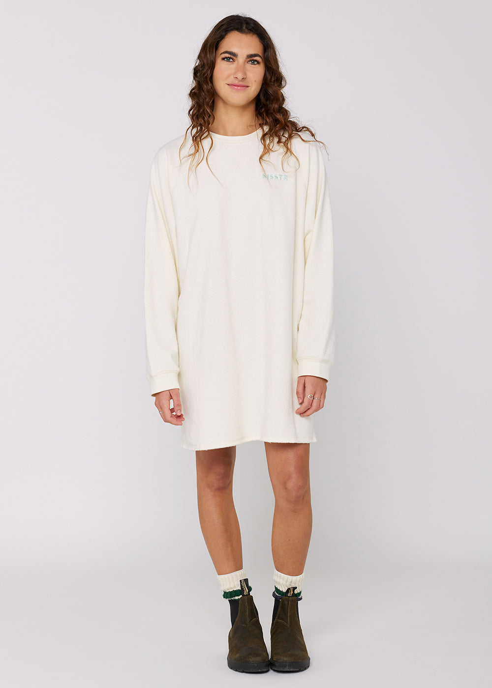 Agathe Brushed Fleece Sweater Dress with Embroidery