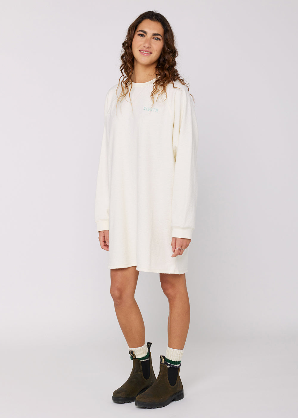 Agathe Brushed Fleece Sweater Dress with Embroidery