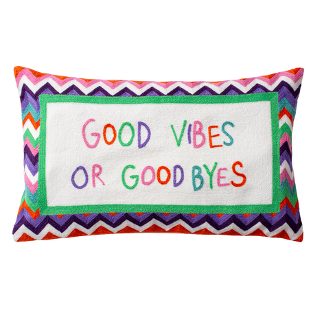 Good Vibes or Good Byes Needlepoint Cushion – Slogan, 45cm