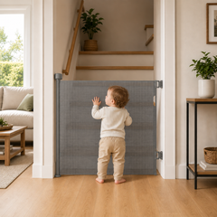Retractable Fabric Stair Gate – Grey, Up to 120cm Wide