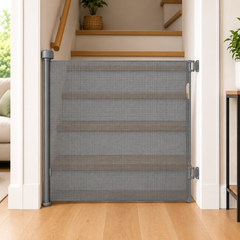 Retractable Fabric Stair Gate – Grey, Up to 120cm Wide