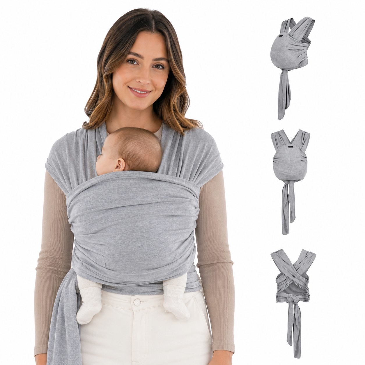 Organic Baby Wrap Carrier – Grey Melange, Newborn Stretchy Sling
