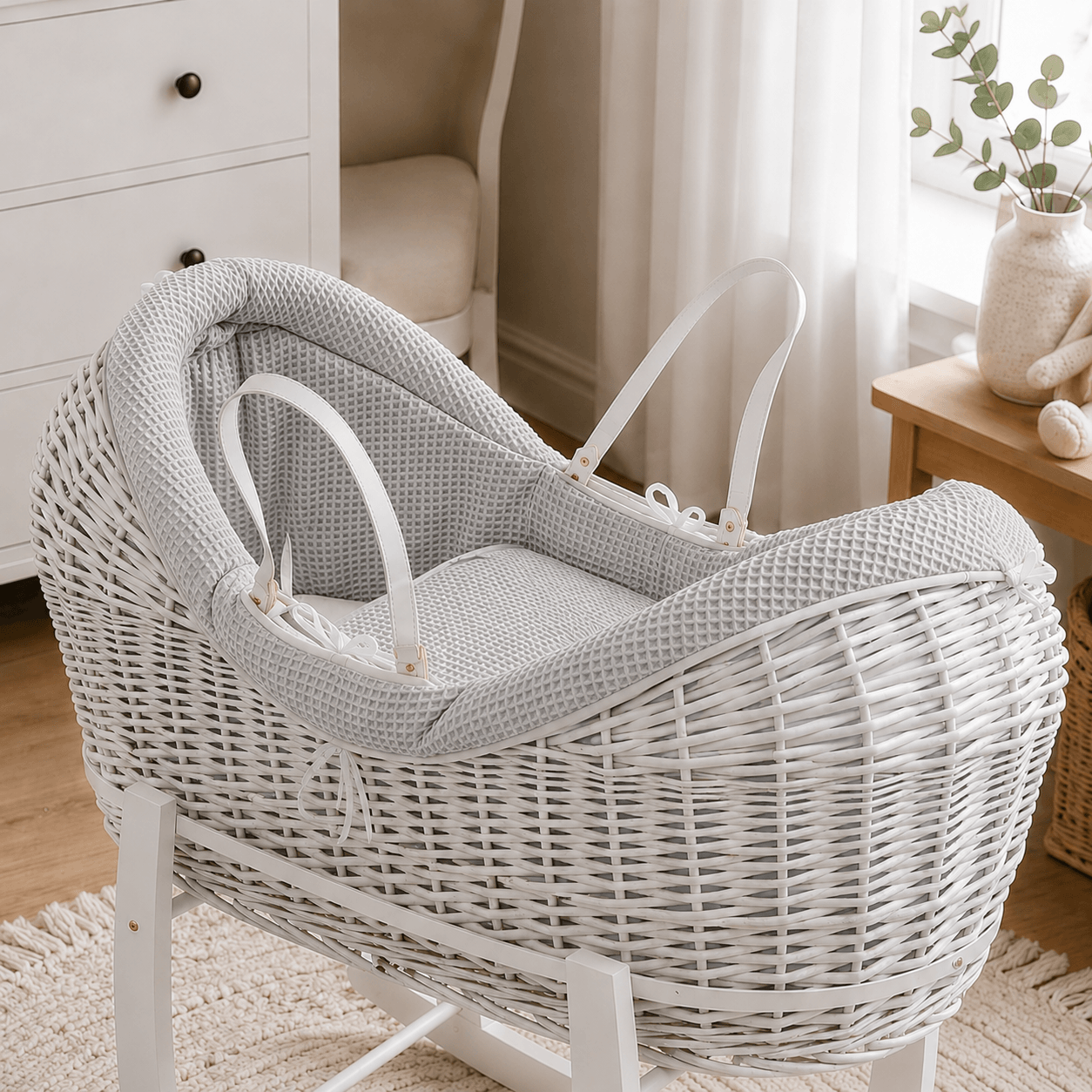 Wicker Deluxe Pod Moses Basket with Stand – Newborn Basket