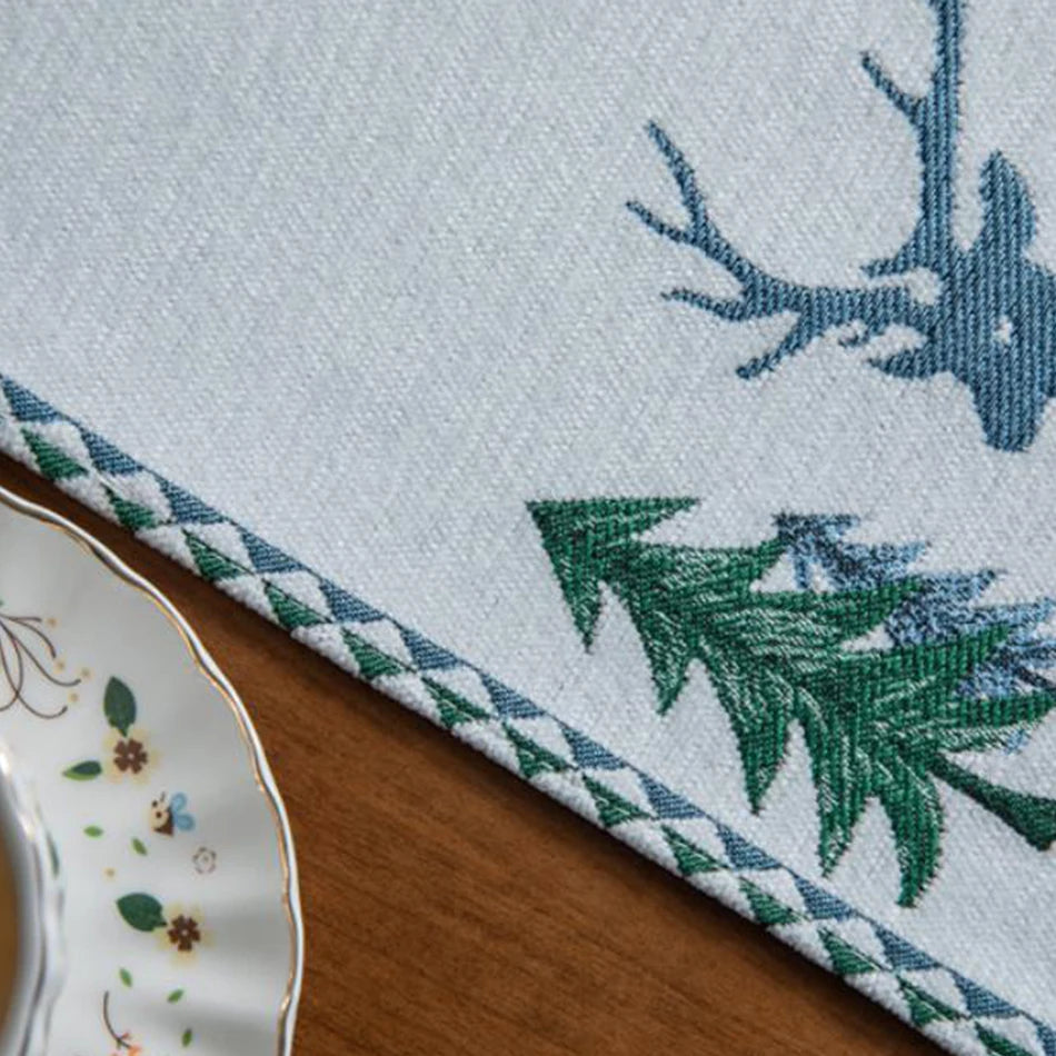 Chenille Christmas Tree Table Runner with Pom-Poms