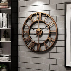 Large Nordic Roman Numeral Metal Wall Clock – Retro Iron Outdoor & Indoor Décor