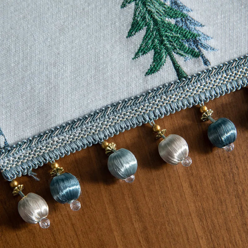 Chenille Christmas Tree Table Runner with Pom-Poms
