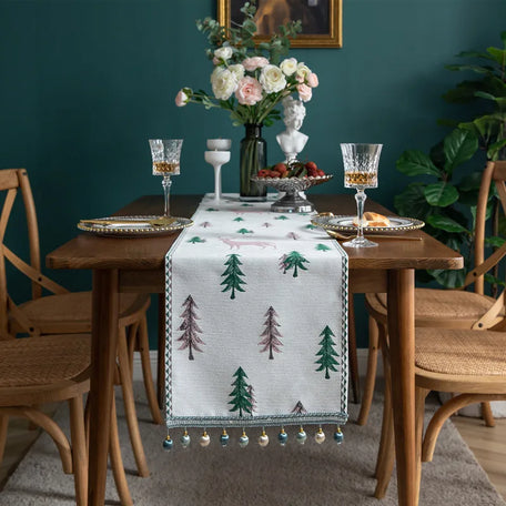 Chenille Christmas tree table runner, Pink Trim