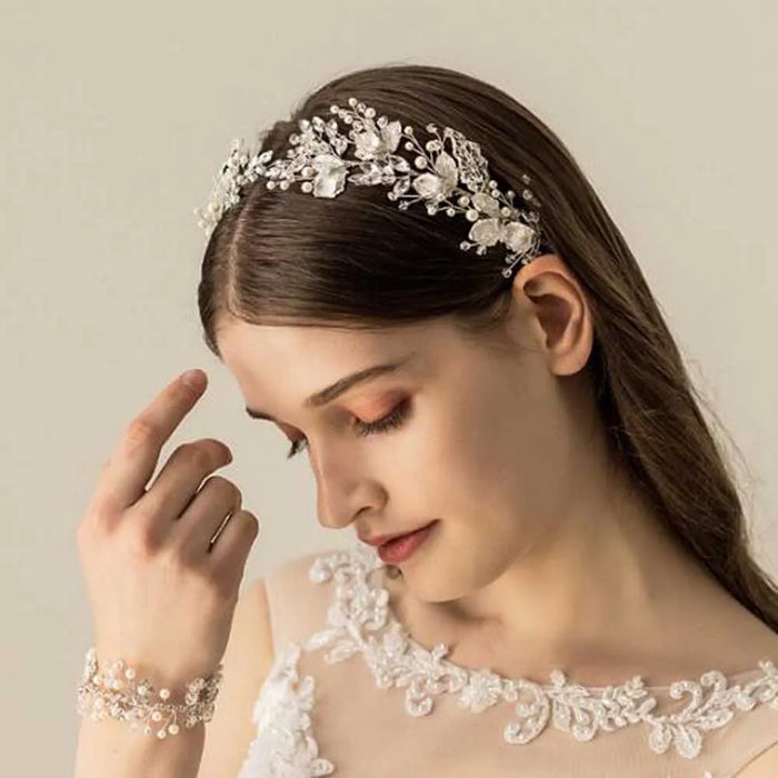 Enchanted Silver Blossom Bridal Headband, image 2
