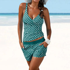 RetroDots High Waist Tankini – Polka Dot Two-Piece Swimsuit with Shorts