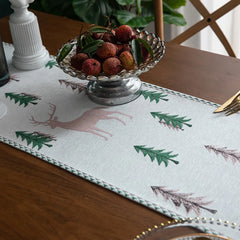 Chenille Christmas Tree Table Runner with Pom-Poms