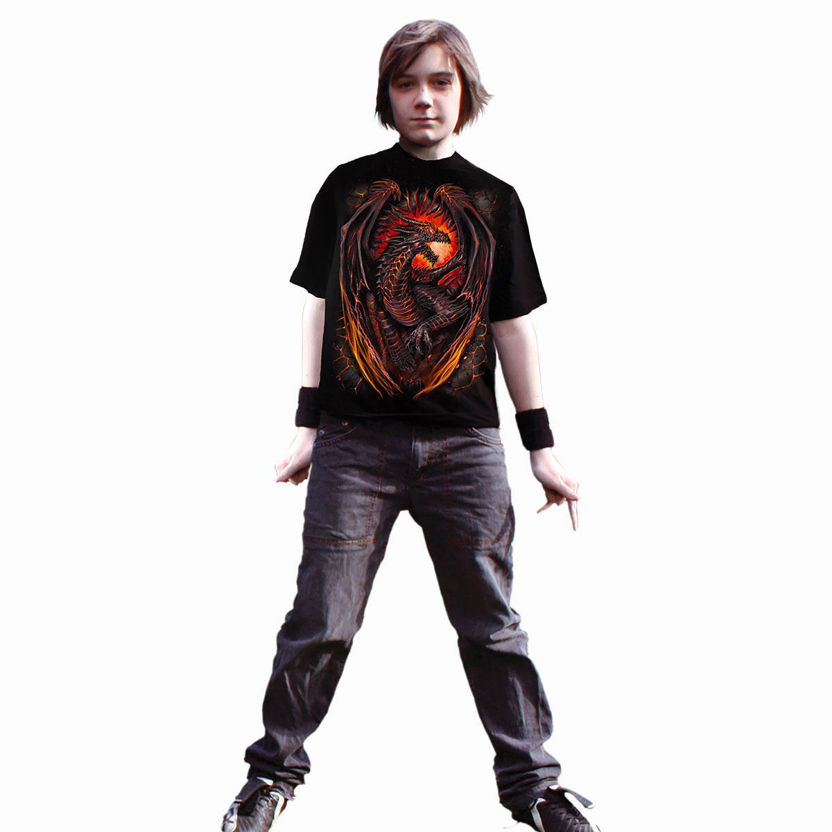 Spiral Dragon Furnace Kids' T-Shirt, Black 100% Cotton